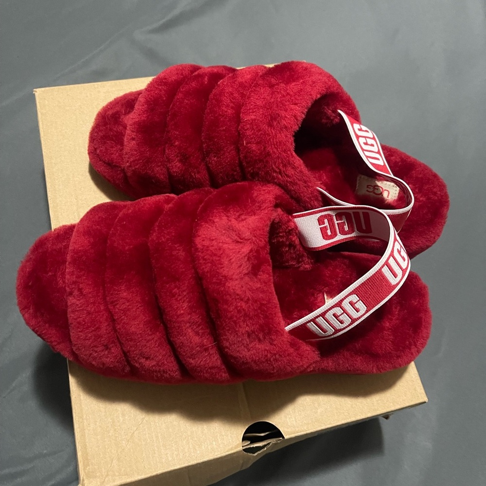 UGG Womens Plush Red Slippers